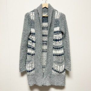 ANTHROPOLOGIE IF IT WERE ME Chunky Knit Eyelash Open Front Cardigan Navy Gray